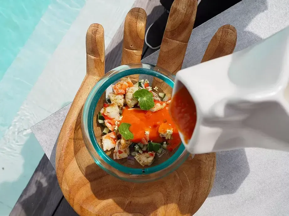 Prawn ceviche served poolside at Azure Beach Club