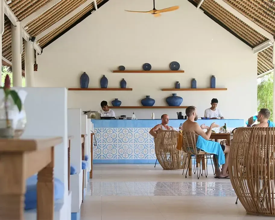 The open-air dining pavilion at Pronoia