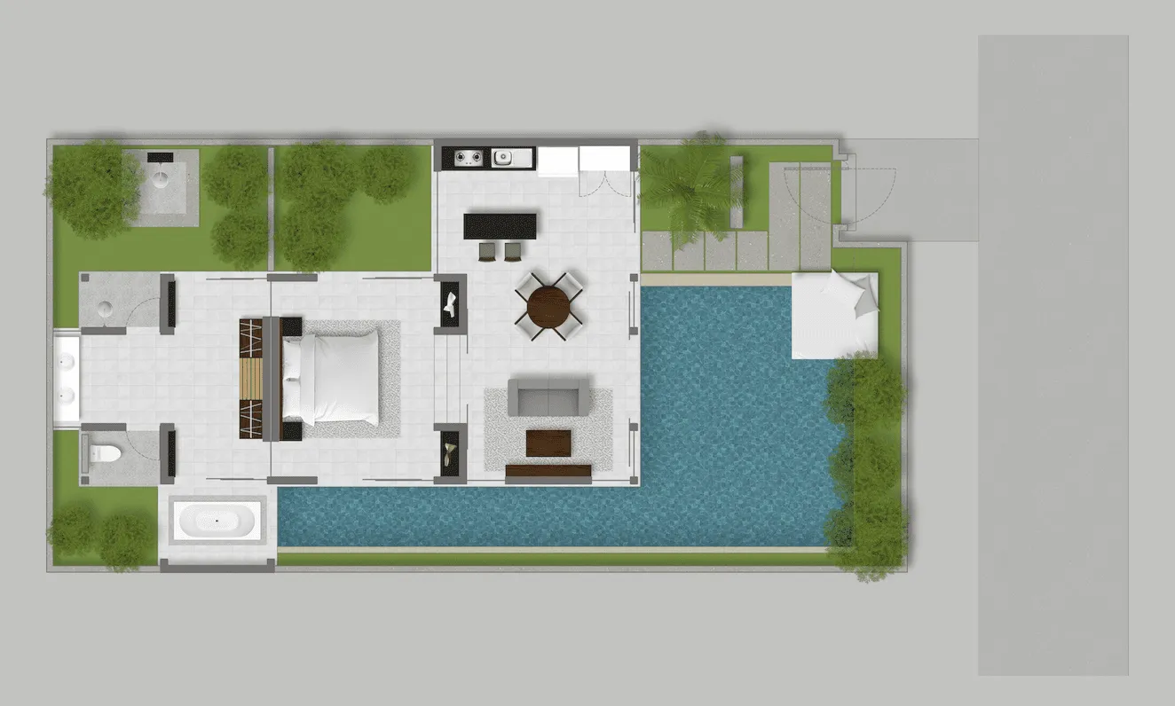 1-bedroom villa floor plan — current off-plan release