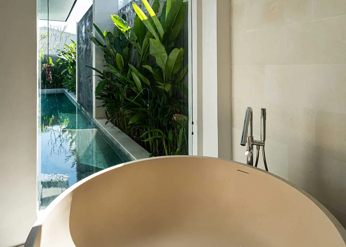 Pronoia one-bedroom villa — bathroom (completed Phase 1 photography)