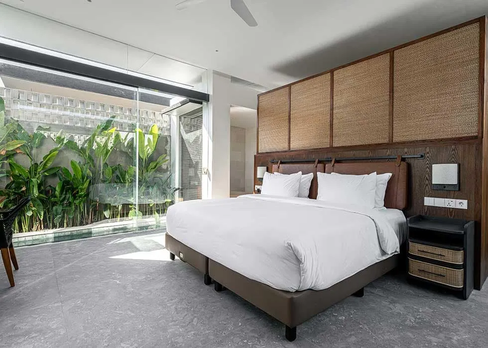 Pronoia one-bedroom villa — bedroom (completed Phase 1 photography)