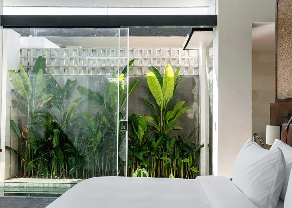 Pronoia one-bedroom villa — bedroom (completed Phase 1 photography)