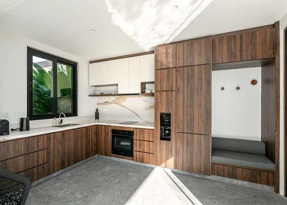 Pronoia one-bedroom villa — kitchen (completed Phase 1 photography)