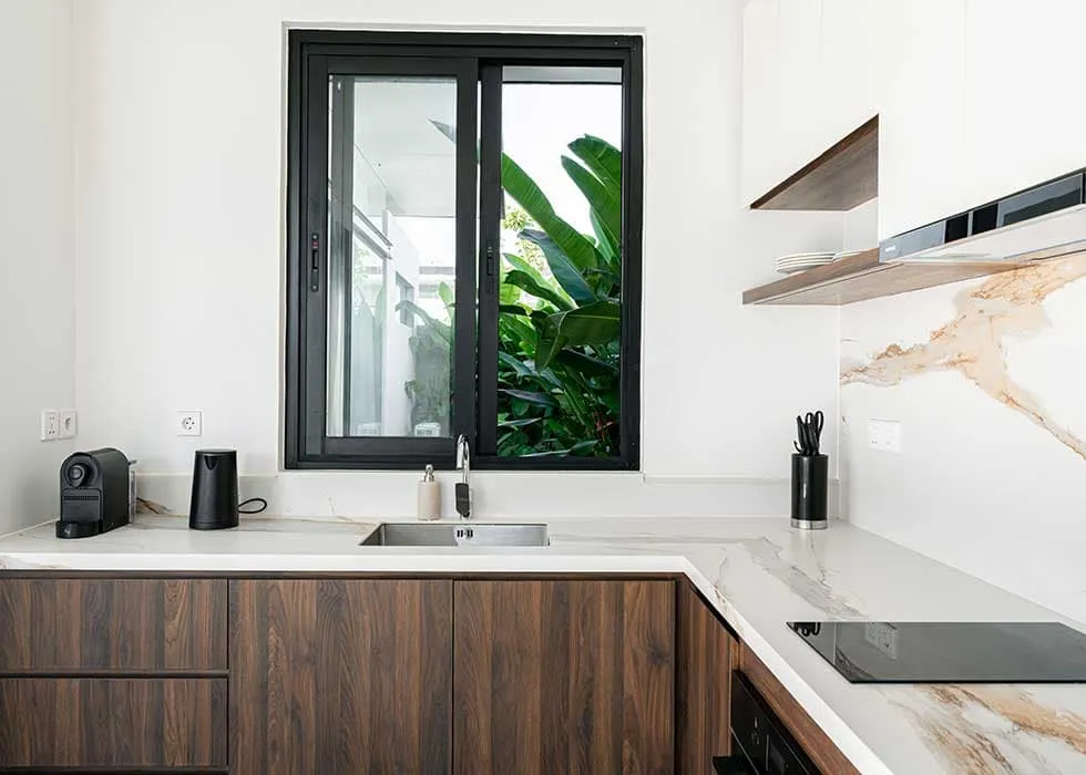 Pronoia one-bedroom villa — kitchen (completed Phase 1 photography)