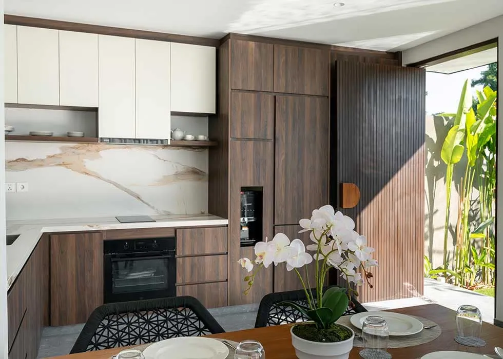 Pronoia one-bedroom villa — kitchen (completed Phase 1 photography)