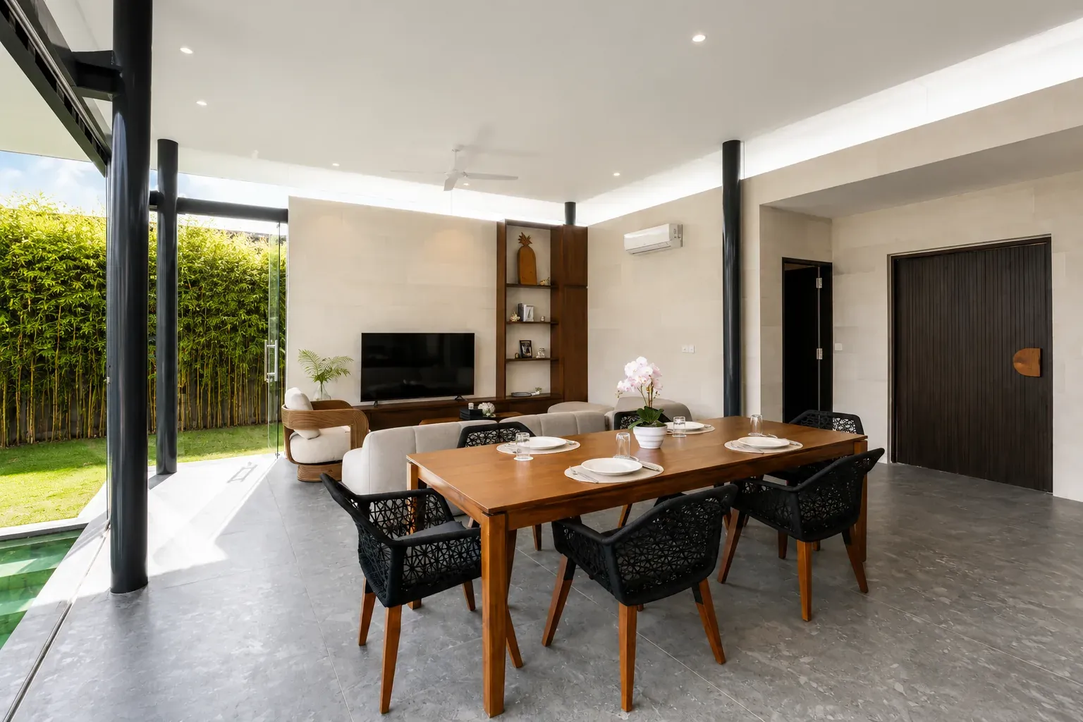 Pronoia two-bedroom villa — living area (completed Phase 1 photography)