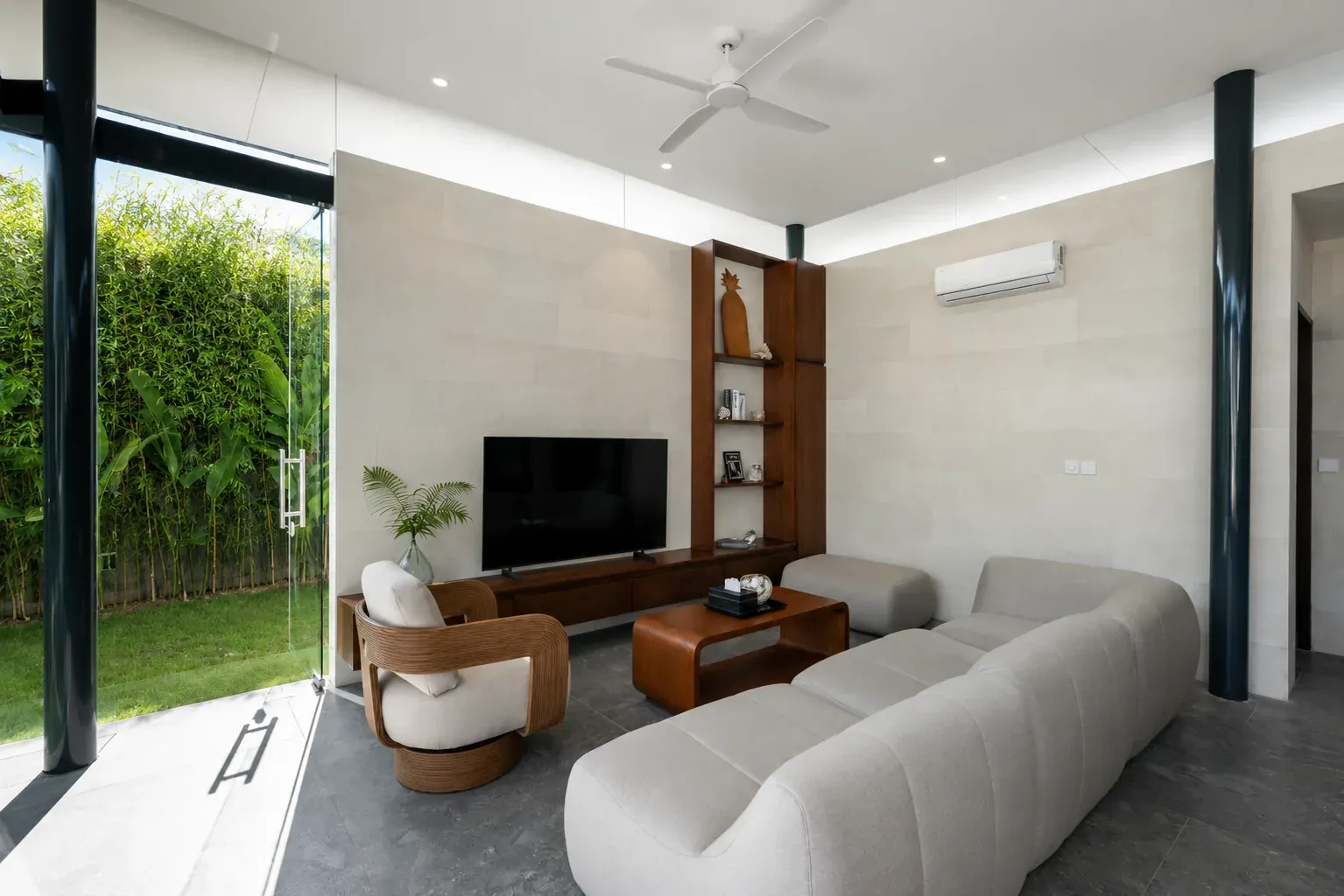 Pronoia two-bedroom villa — living area (completed Phase 1 photography)